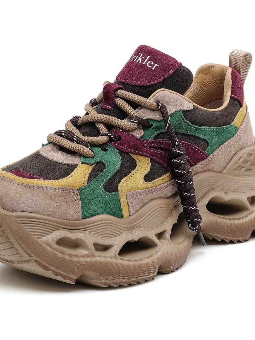 Women's Brown Chunky Sneakers Stylish and Comfortable Lac-Up Shoes Sneakers